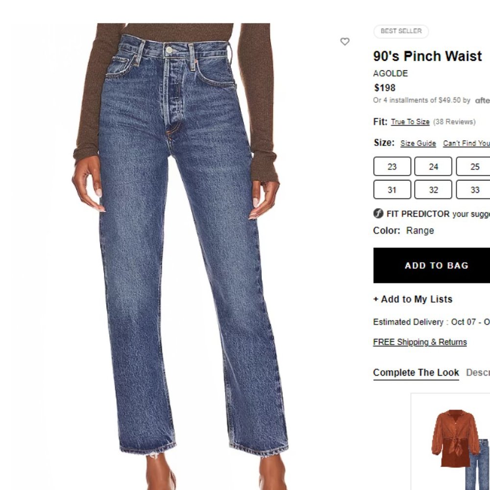 Agolde 90’ Pinch Waist High Rise Straight Jeans in Range Size 26